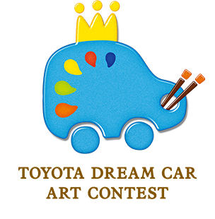 The ‘Toyota Dream Art Contest Logo’, consisted of a playful blue handheld paint palette styled in the shape of a car, with coloured paint splodges around the leftmost edge. The car is wearing a yellow crown.