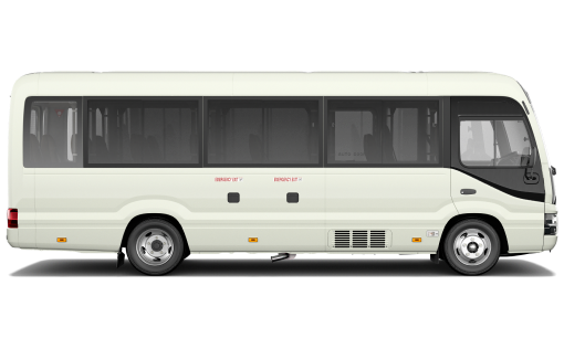 A white Toyota Coaster.
