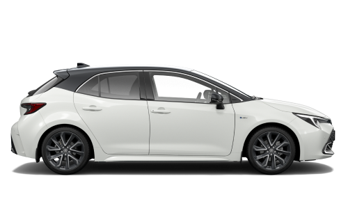 The right-side-view of a white Toyota Corolla Hatch in the ZR variant.