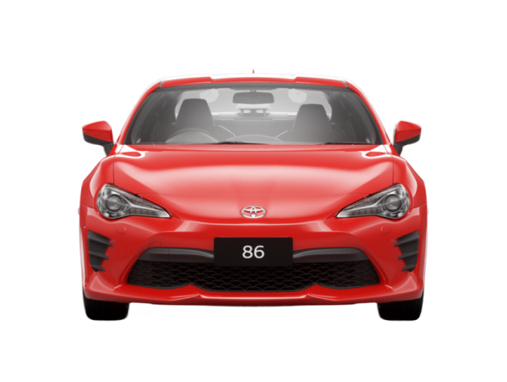 A front-facing red Toyota 86 in the GT variant.