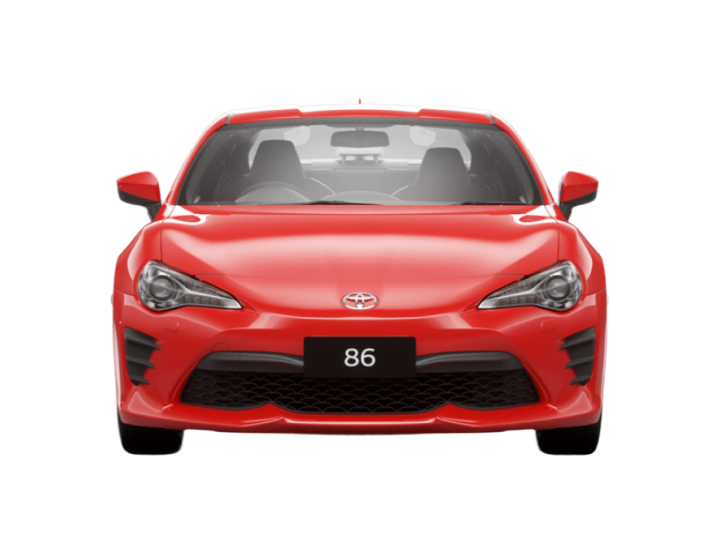 A front-facing red Toyota 86 in the GT variant.