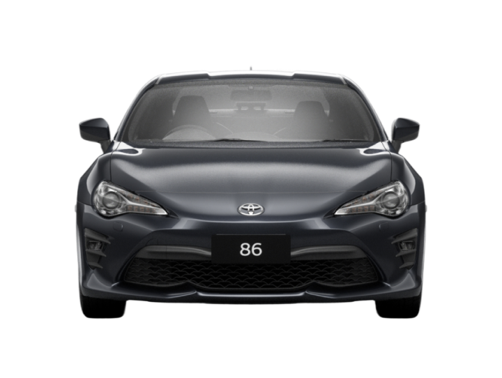 A front-facing black Toyota 86 in the GTS variant.
