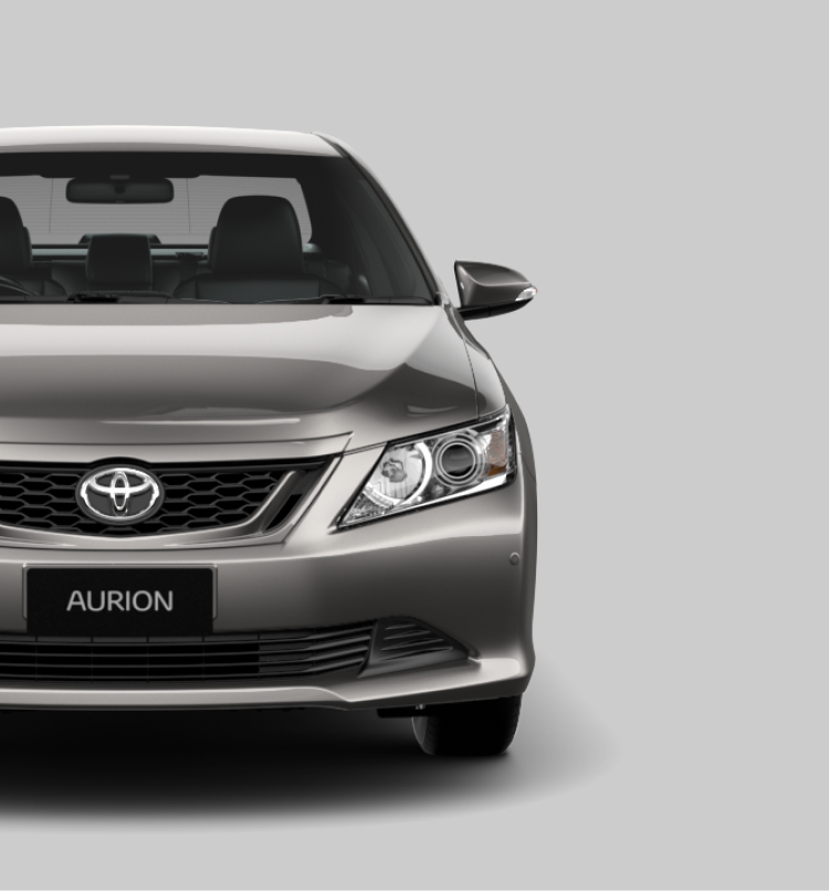 A front-facing grey Toyota Aurion sedan.