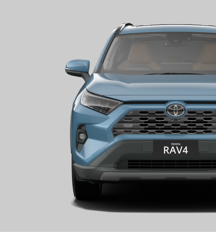 A front-facing blue Toyota RAV4.