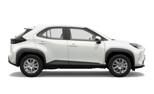 The right-side-view of a white Yaris Cross in the GX variant.