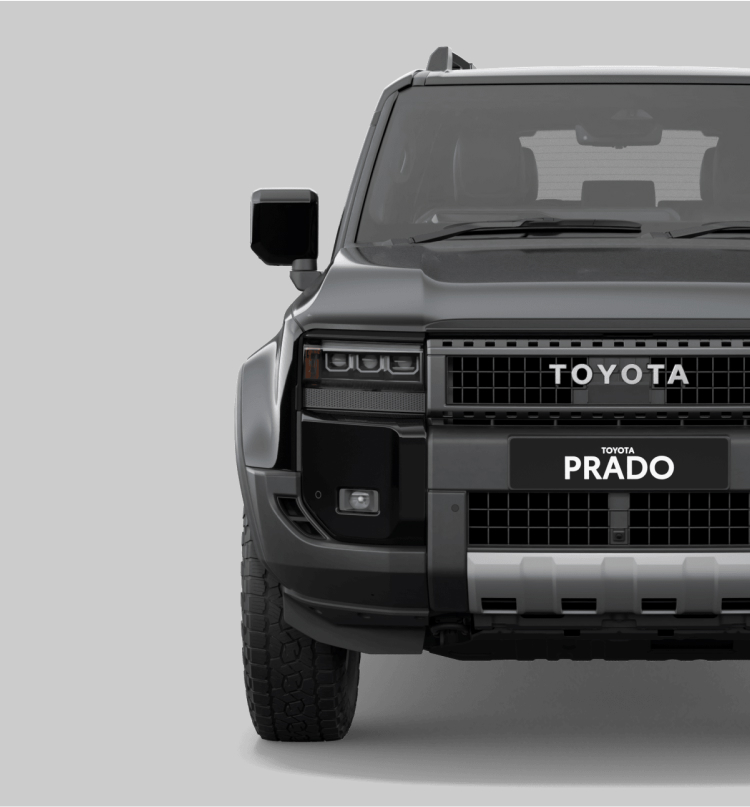 A front-facing black Toyota LandCruiser Prado in the Altitude grade.