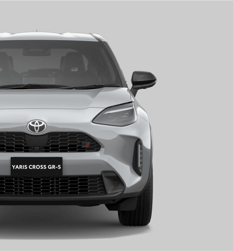 A front-facing grey Toyota Yaris Cross in the GR-S grade.