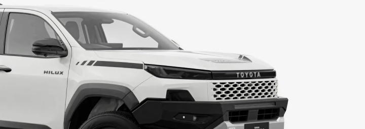 A Toyota HiLux in Glacier White, fitted with a Toyota Genuine Hoopless Bull Bar.